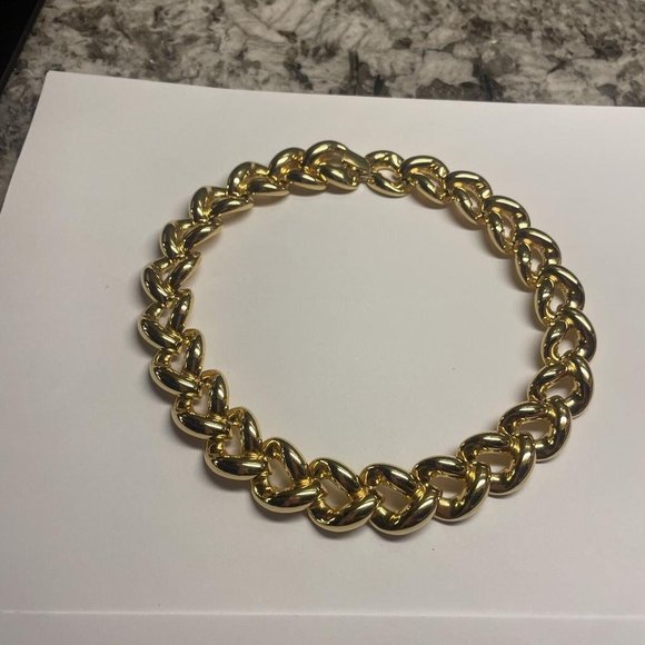 Signed Maxine Denker Wide Chunky Statement Necklace Gold Tone Chain - Picture 9 of 10